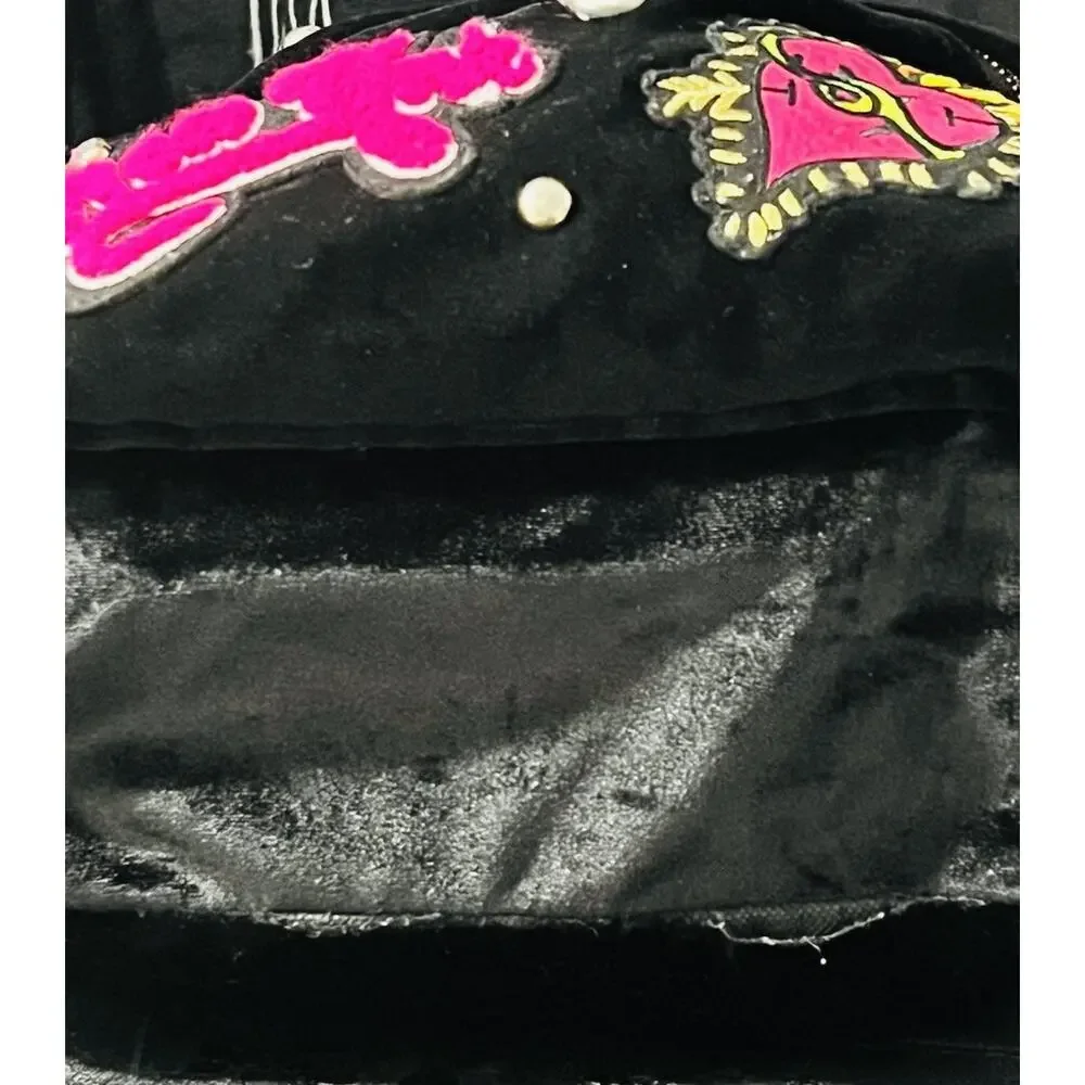 Betsey Johnson Embellished Punk Graffiti Backpack Black Rose Cherry Lips Studded